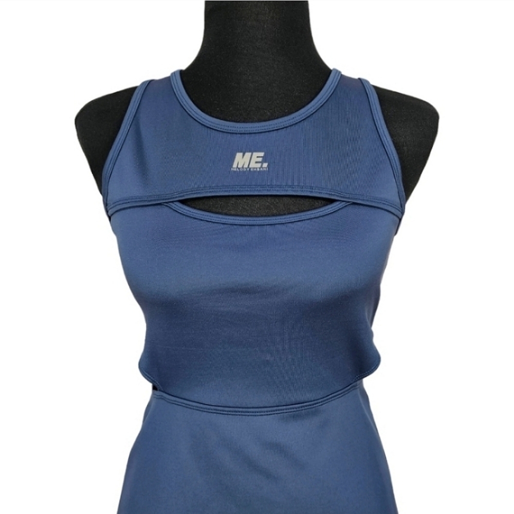 Melody Ehsani ME Womens Sleeveless Halter Mini Dress Sz Small Blue Tennis Prep - Picture 8 of 15